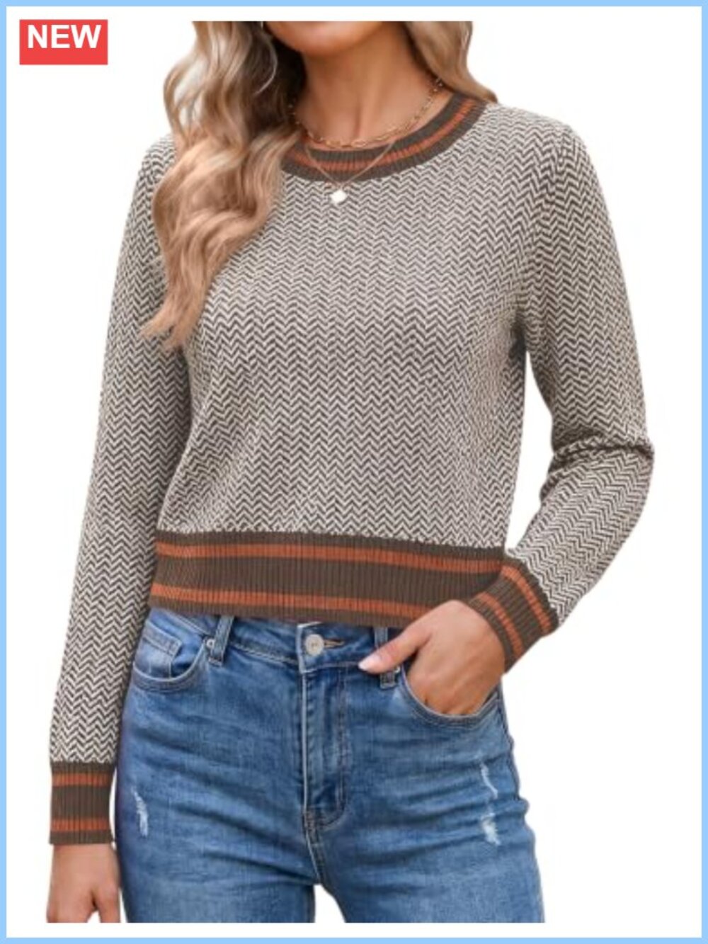 Cropped Crewneck Long Sleeve Knit Pullover Sweater